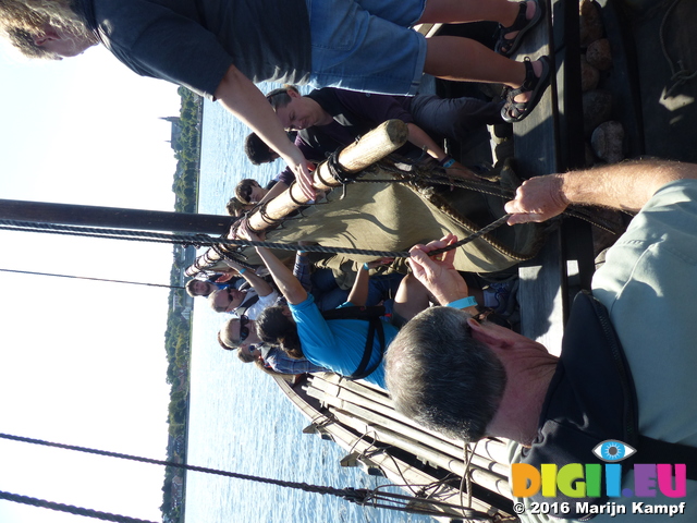 FZ033101 Lowering of the sail on viking boat